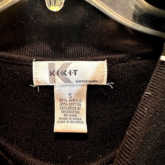 Vintage Kikit Black Christmas Sweater Red Poinsettia Embroidery Beaded Accents H - Picture 4 of 8